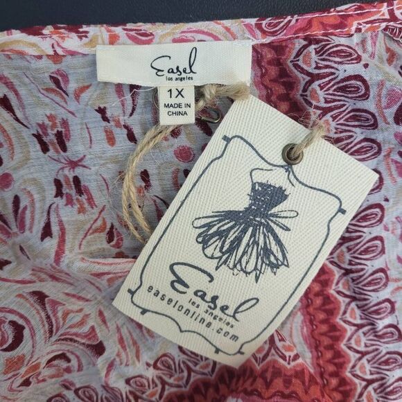 Easel Womens Open Front Kimono Red 1X Tiered Boho Floral Abstract Festival NWT - Picture 6 of 8